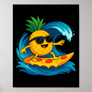 Ananas Surfende Pizza Slice Grappige Zomer Tropica Poster