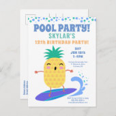 Ananas Surfer Birthday Pool Party Kinder Uitnodiging Briefkaart (Voorkant / Achterkant)