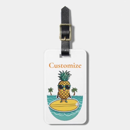 Ananas Surfer Rides Een Wave Thunder_Cove Bagagelabel (Voorkant verticaal)