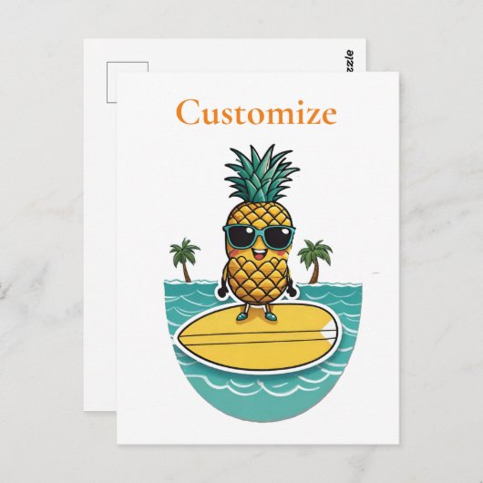 Ananas Surfer Rides Een Wave Thunder_Cove Briefkaart (Voorkant / Achterkant)