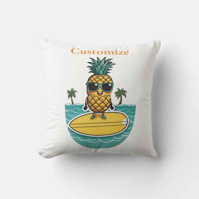Ananas Surfer Rides Een Wave Thunder_Cove Kussen (Voorkant)