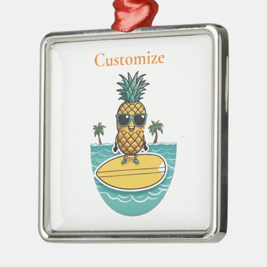 Ananas Surfer Rides Een Wave Thunder_Cove Metalen Ornament (Links)