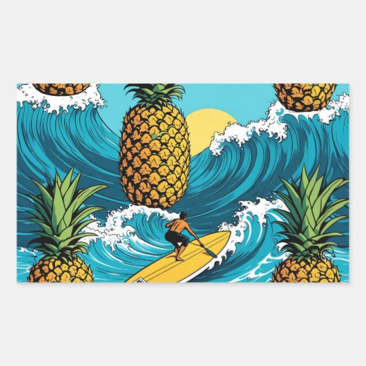 Ananas Surfer: Zomer Tropisch Avontuur Rechthoekige Sticker (Voorkant)