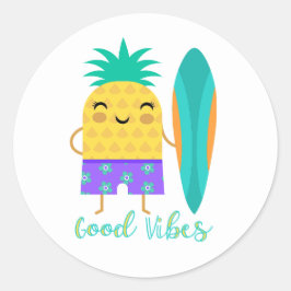 Ananas Surfplank Surfen Zomer Goede Sfeer Ronde Sticker