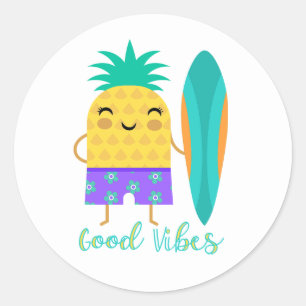 Ananas Surfplank Surfen Zomer Goede Vibes Ronde Sticker