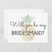 Ananas Tropical Gold Wil jij mijn bruidsmeisje zij Uitnodiging Briefkaart (Voorkant / Achterkant)