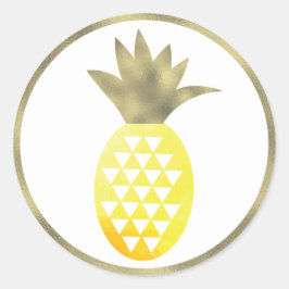 Ananas Tropisch Aquarel Gesimuleerde Folie Pina Ronde Sticker