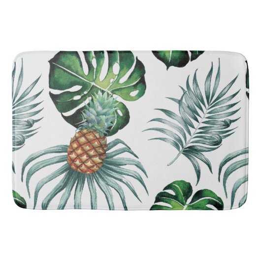 Ananas Tropisch Aquarel Jungle Palm Patroon Badmat (Voorkant)