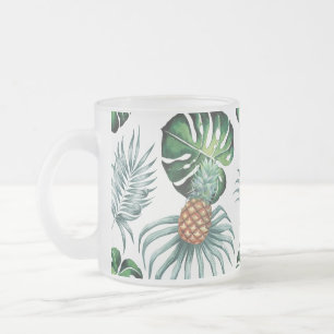 Ananas Tropisch Aquarel Jungle Palm Patroon Matglas Koffiemok