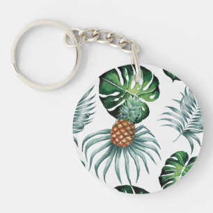 Ananas Tropisch Aquarel Jungle Palm Patroon Sleutelhanger