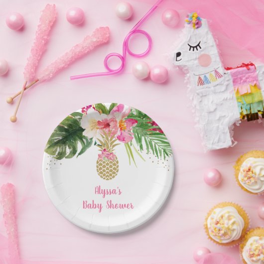 Ananas Tropisch Baby shower Papieren Bordje (Feest)