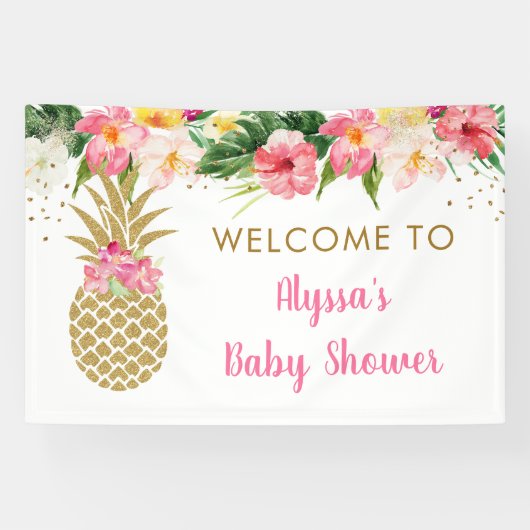 Ananas Tropisch Baby shower Spandoek (Horizontaal)