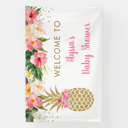 Ananas Tropisch Baby shower Spandoek (Verticaal)