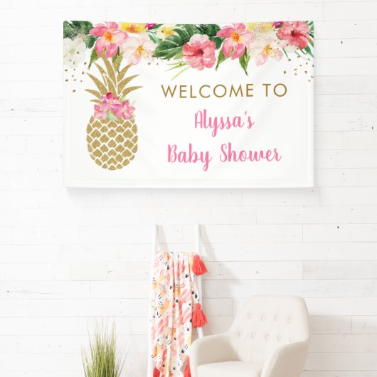 Ananas Tropisch Baby shower Spandoek (Insitu)