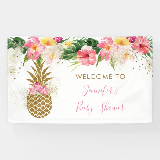 Ananas Tropisch Baby shower Spandoek (Horizontaal)
