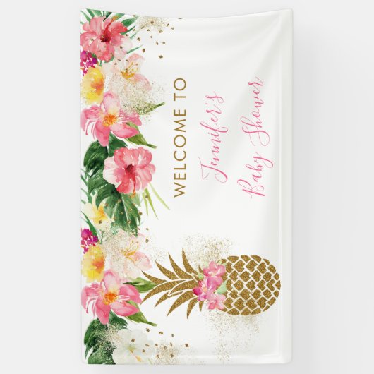 Ananas Tropisch Baby shower Spandoek (Verticaal)