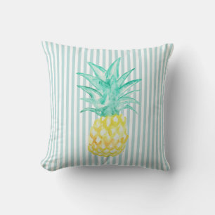 Ananas Tropisch Blauwgroen Stripe Sierkussen