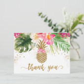 Ananas Tropisch Bloemig Bruiloftsontbijt Dank Je Bedankkaart (Staand voorkant)