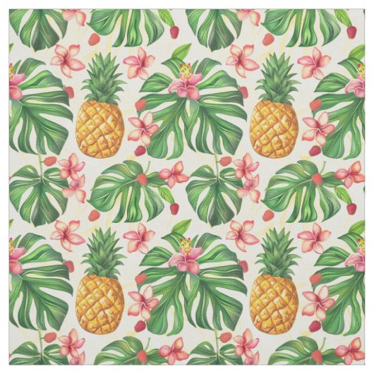 Ananas Tropisch Bloemmotief Stof (Swatch)