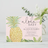 Ananas tropisch blush roze meisje baby shower kaart (Staand voorkant)