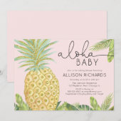 Ananas tropisch blush roze meisje baby shower kaart (Voorkant / Achterkant)