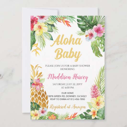 Ananas Tropisch Floral Aloha Baby shower Kaart (Voorkant)