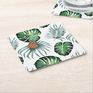 Ananas Tropisch fruit & blad watercolor patroon Kartonnen Onderzetters