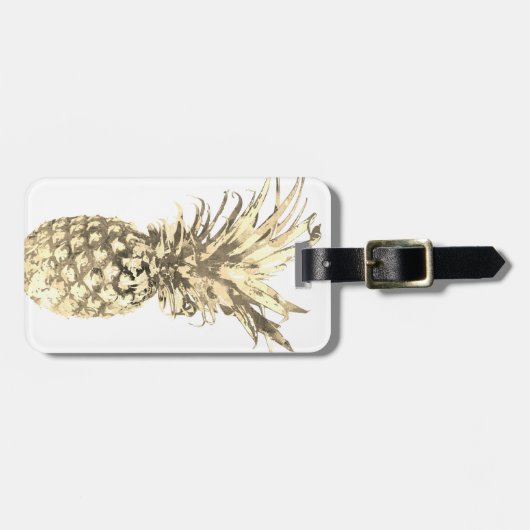 Ananas Tropisch Goud op Wit Bagagelabel (Voorkant horizontaal)