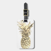 Ananas Tropisch Goud op Wit Bagagelabel (Voorkant verticaal)