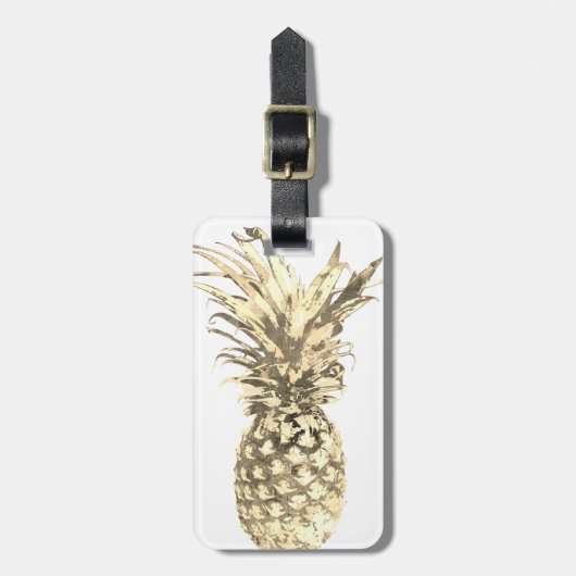 Ananas Tropisch Goud op Wit Bagagelabel (Voorkant verticaal)