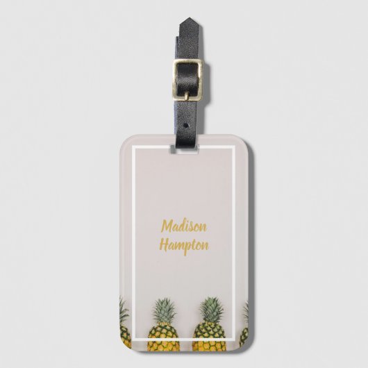 Ananas Tropisch met naam Bagagelabel (Voorkant (verticaal))