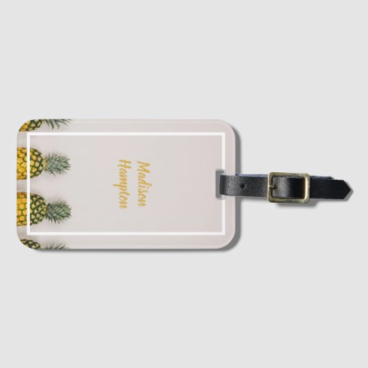 Ananas Tropisch met naam Bagagelabel (Voorkant (horizontaal))