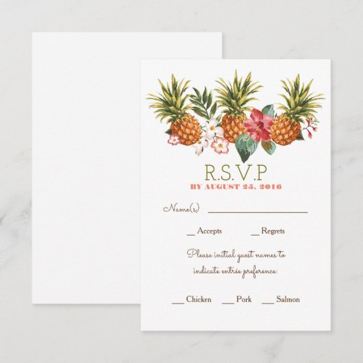 Ananas tropisch strand bruiloft RSVP (Voorkant / Achterkant)
