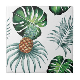 Ananas Tropisch Waterverf Jungle Palm Patroon Tegeltje