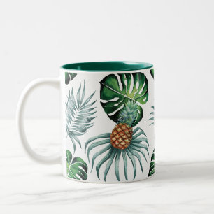 Ananas Tropisch Waterverf Jungle Palm Patroon Tweekleurige Koffiemok