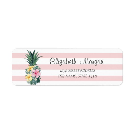 ananas, tropische bloemen, strips-adreslabel etiket (Voorkant)