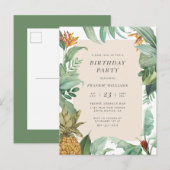 Ananas Tropische Botanische Zomer Verjaardagsfeest Uitnodiging Briefkaart (Voorkant / Achterkant)