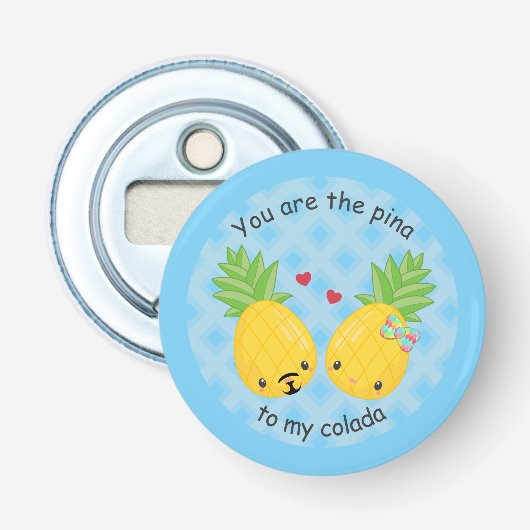 ananas tropische pina colada Romantic Button Flesopener (Voorkant)