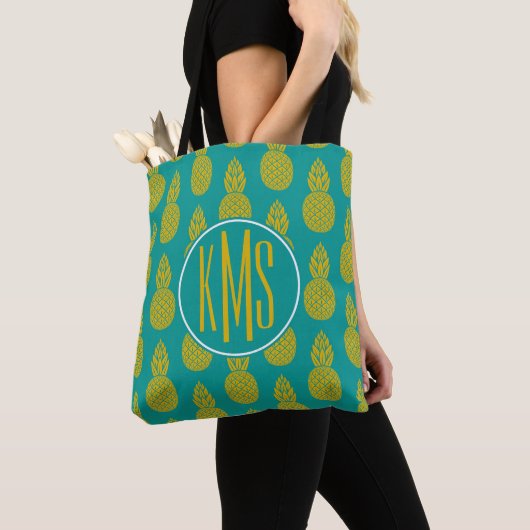ananas tropische vruchten | Monogram Tote Bag (Dichtbij)