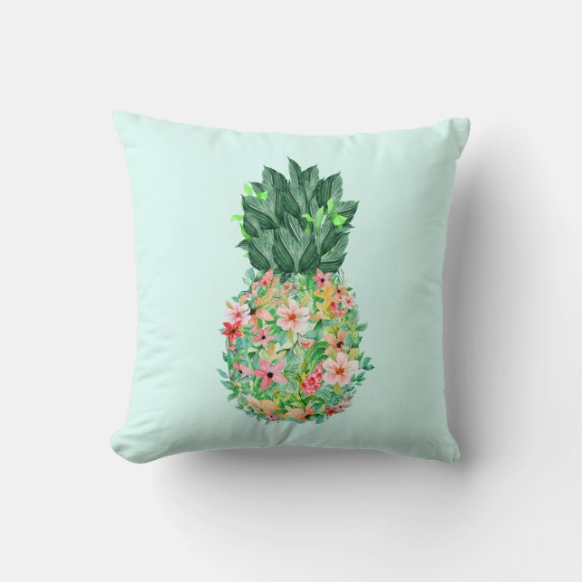 Ananas tropische Waterverf bloemen Kussen (Voorkant)