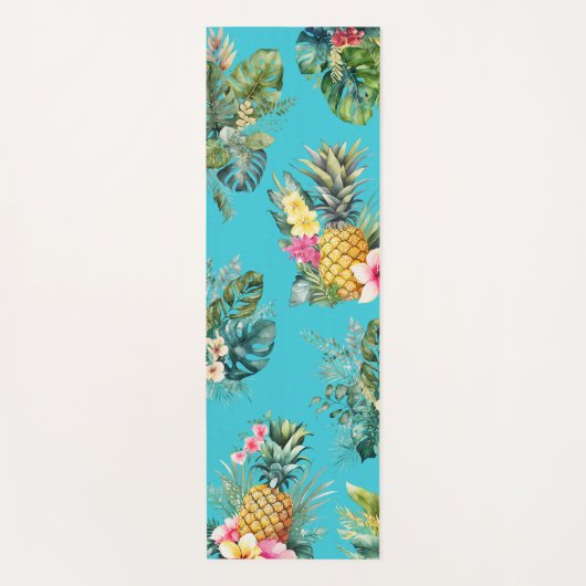 Ananas Tropische Yoga Mat Blauw (Voorkant)