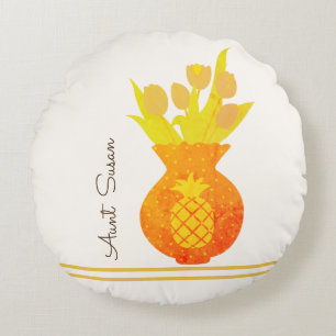 Ananas Tulp Moderne Bloemen Elegante Tante Naam Rond Kussen