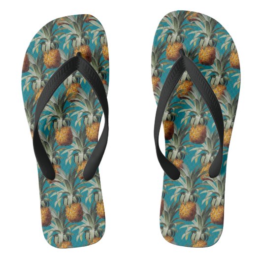 Ananas Turquoise Blauwe Achtergrond Teenslippers (Voetbed)