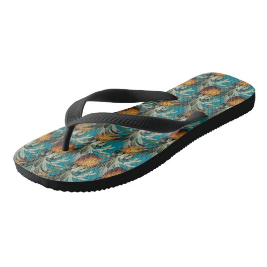 Ananas Turquoise Blauwe Achtergrond Teenslippers (Schuin)