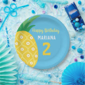 Ananas Tutti Frutti Fruit Blauw Verjaardagsfeest Papieren Bordje (Feest)