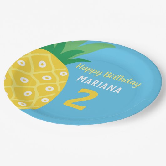 Ananas Tutti Frutti Fruit Blauw Verjaardagsfeest Papieren Bordje (Gekanteld)