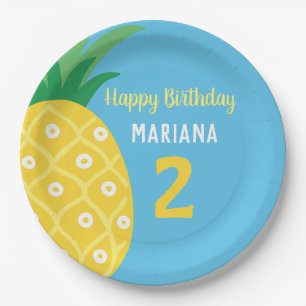 Ananas Tutti Frutti Fruit Blauw Verjaardagsfeest Papieren Bordje