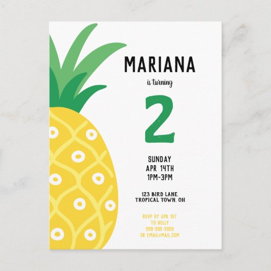 Ananas Tutti Frutti Fruit Verjaardagsfeest Uitnodiging Briefkaart (Voorkant)