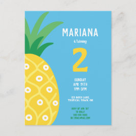 Ananas Tutti Frutti Fruit Verjaardagsfeestje Blauw Uitnodiging Briefkaart