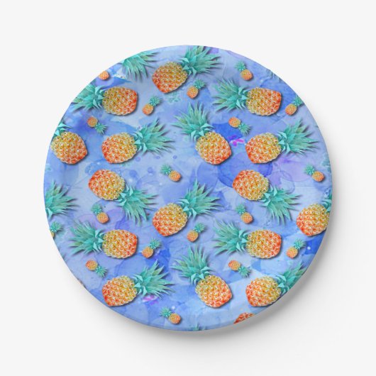 Ananas. Verf. Feest. Papieren Bordje (Voorkant)